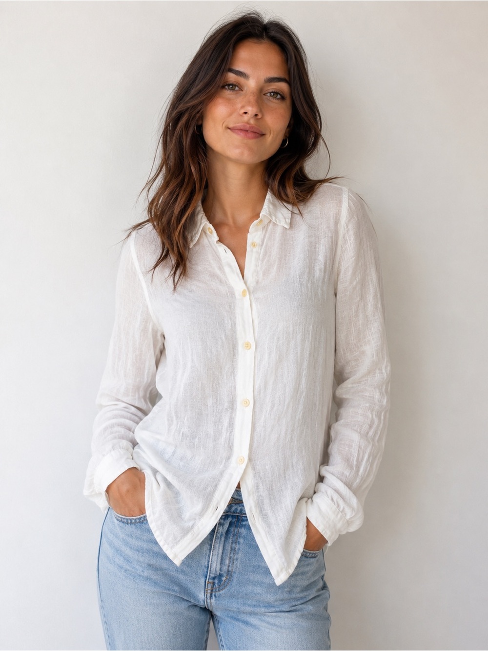 CP Shades Shirt Womens Size XS White Linen Top Tunic Pockets Lagenlook Boho USA